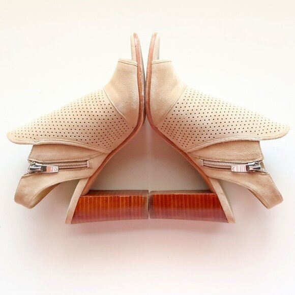 Via Spiga Beige Suede Leather Peep Toe Block Heel Perforated Bootie Shoes 5.5 - Picture 11 of 16